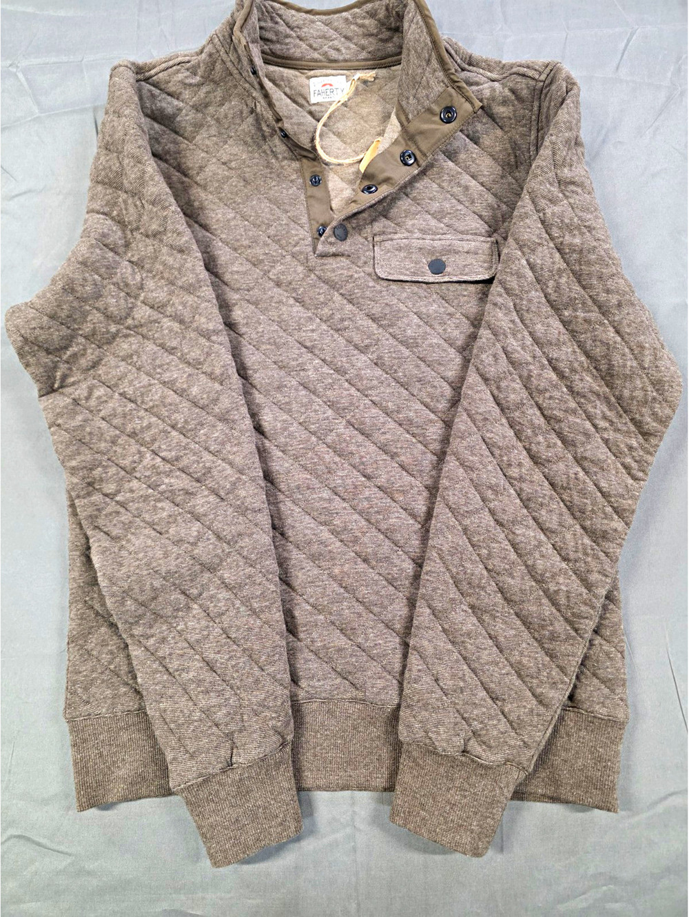 Faherty Men’s Quilted Henley Brown Pullover Sweatshirt Size S